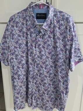 Robert Graham Purple, Blue and White Floral Short-Sleeve Button-Down Shirt